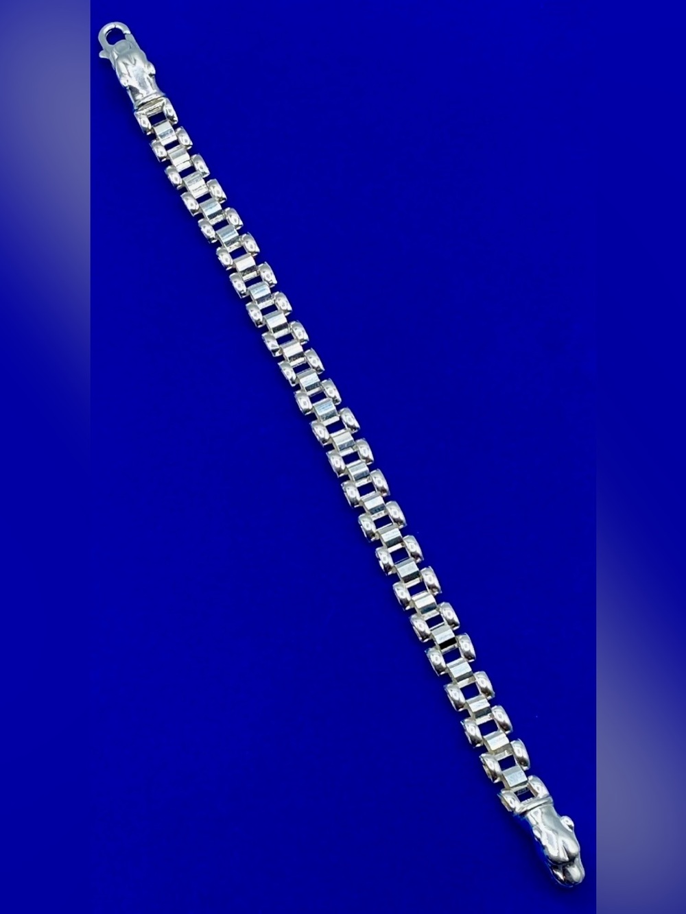 Vintage Milor Italy Sterling Silver Chain Bracelet With Panther Head Clasp